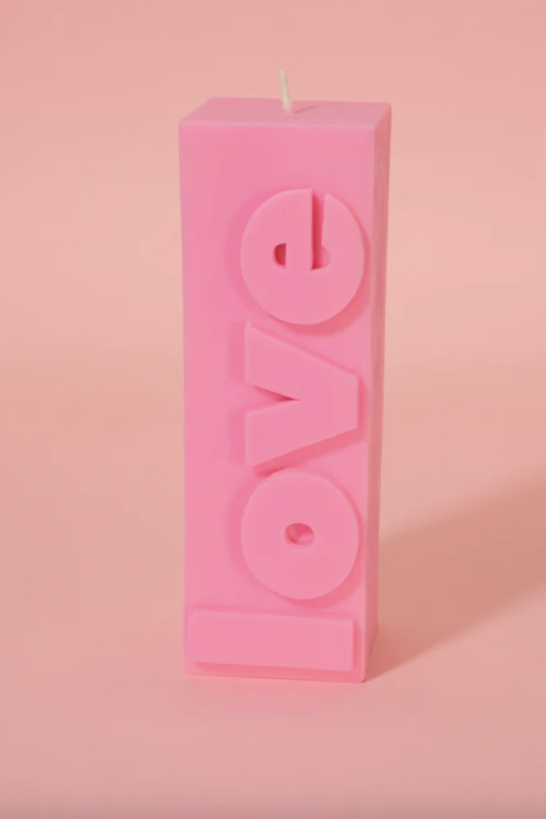 Flamingo Candles LOVE Slogan Block Pillar Candle