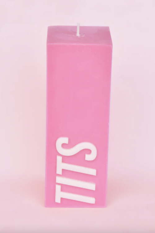 Flamingo Candles TITS Slogan Block Pillar Candle