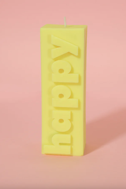 Flamingo Candles HAPPY Slogan Block Pillar Candle