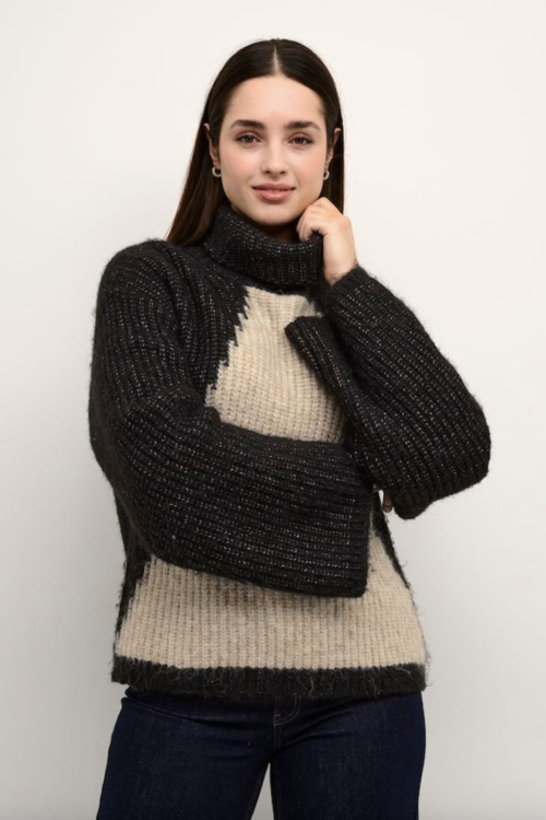 Kaffe KAsigrid Roll Neck Pullover – Black / Sand Melange