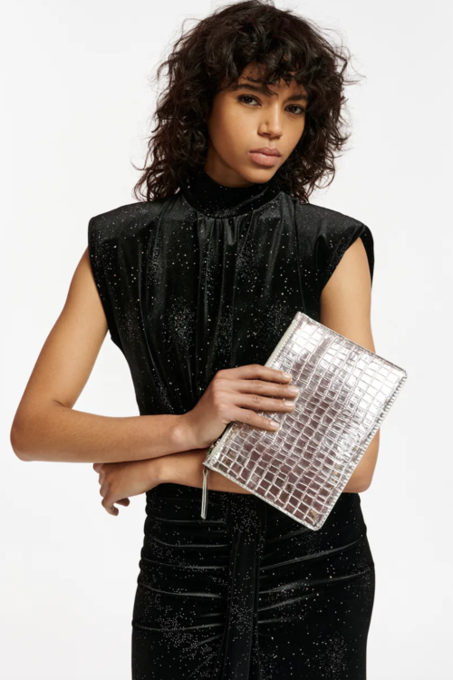 Essentiel Antwerp Esselko Croc Faux Leather Pouch – Silver
