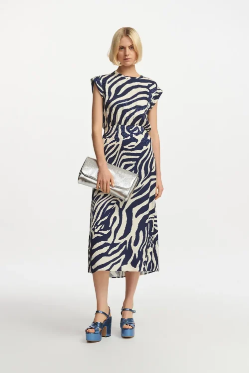 Essentiel Antwerp Fayola Midi Dress – Navy Zebra