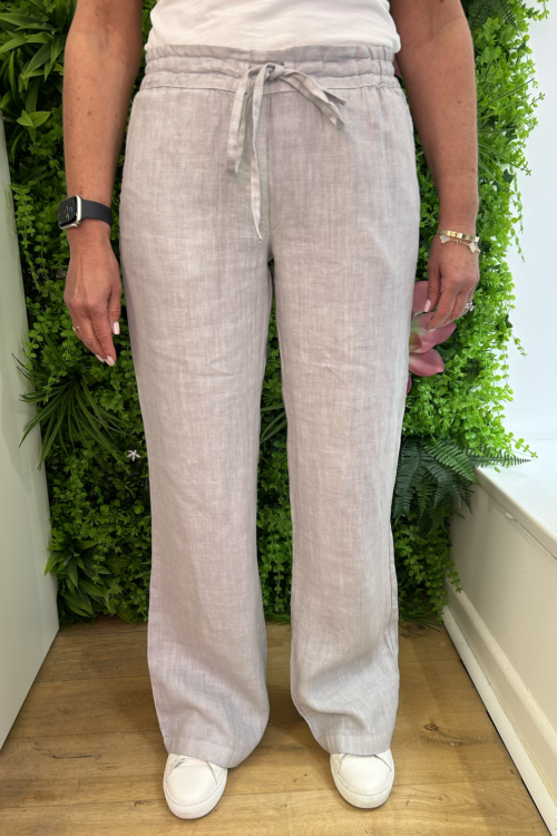 Haris Cotton Wide Leg Linen Trousers – Ice Grey