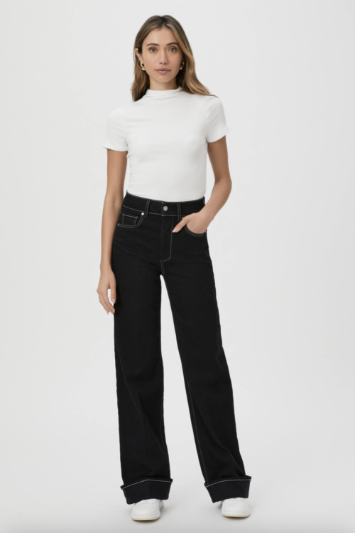 Paige Sasha 32″ Wide Cuff Jean – Twilight Black