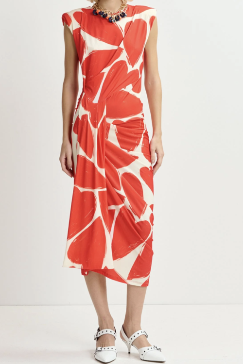 Essentiel Antwerp Grunge Midi Dress – Red/Cream
